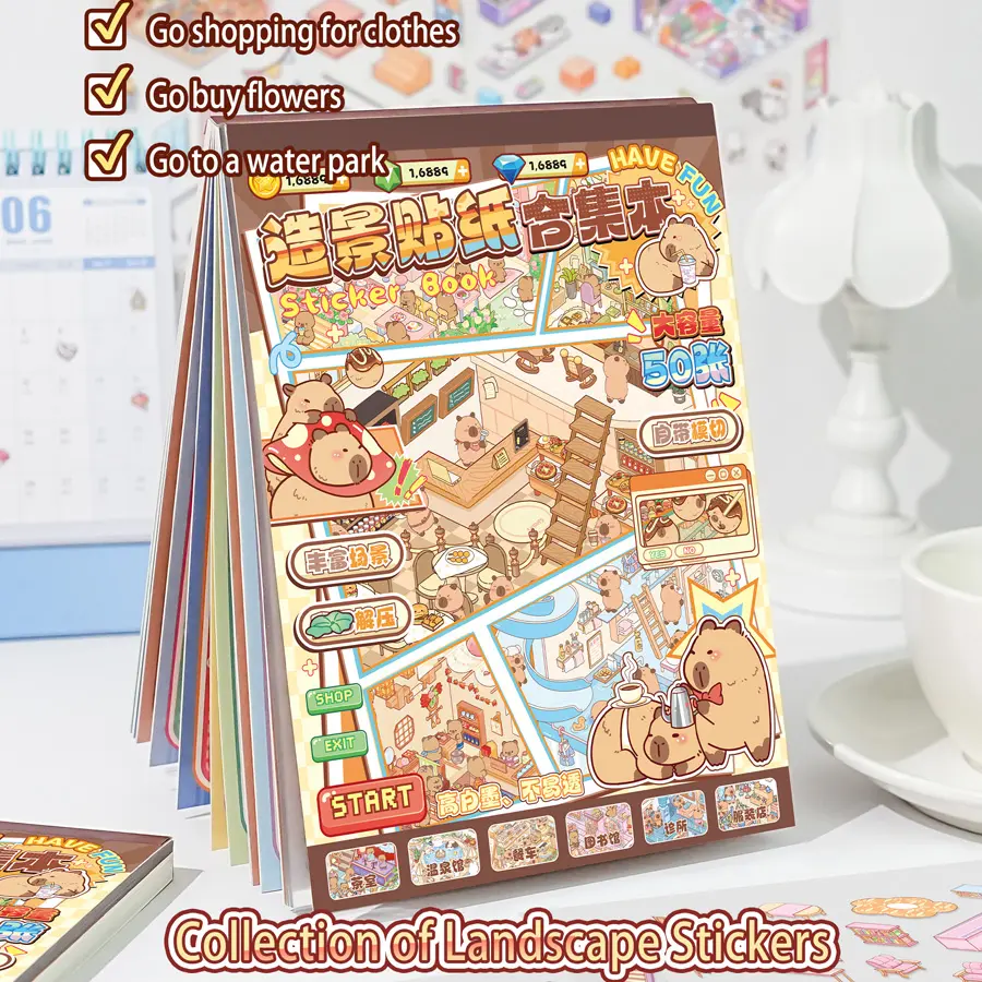 Cute Capybara Sticker Book, Decal Stickers Book, 20 Scenery Stickers, Funny Stickers, Cute Animal Stickers, Fun Stress Relief Journal Stickers, Perfect Gift for Friends, Party Supplies, Scrapbooking Supplies, Scrapbook Materials, Craft