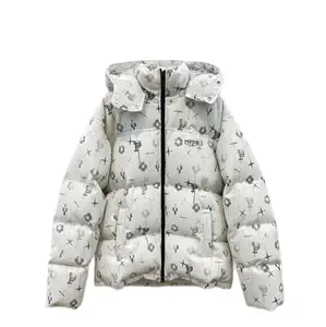 Purple Brand White Corduroy Puffer Jacket with Unique Floral Pattern and Hooded Design for Winter Comfort