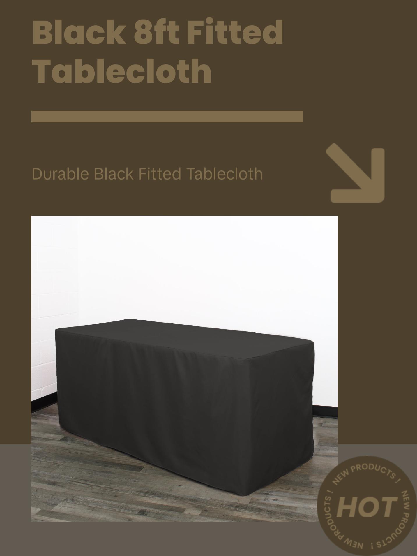 8 ft. Polyester Fitted Tablecloth Rectangular Black
