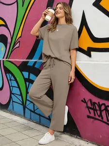 2 Piece Sets for Women Soft Short Sleeve Matching Lounge Set Wide Leg Pants Tracksuit Travel Spring Summe Travel Kitr Outfits