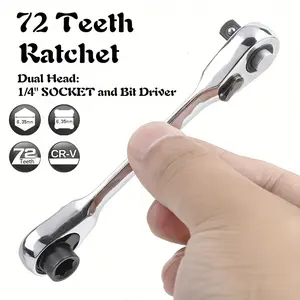 72 Tooth Dual Head Mini Hex Bit Socket Ratchet Wrench, 2-In-1 Quick Release Angle Small Wrench, Hex Wrenches, Chrome Vanadium Steel for Car Repair Tools