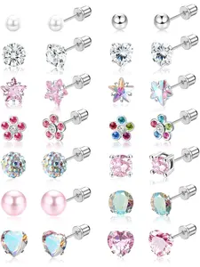 14 Pairs Hypoallergenic Screw Back Earrings for Girls Kids Women 316L Stainless Steel Earrings for Sensitive Ears Cute Tiny Screwback Stud Earrings for Kid Toddler Little Girls Hypoallergenic Post Earrings