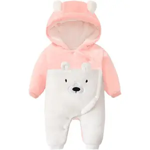 P-GCS013    Newborn Baby Snowsuit Bear Onesie Romper Winter Warm Coat Infant Fleece Footie Jumpsuit for Girls Boys 0-18M