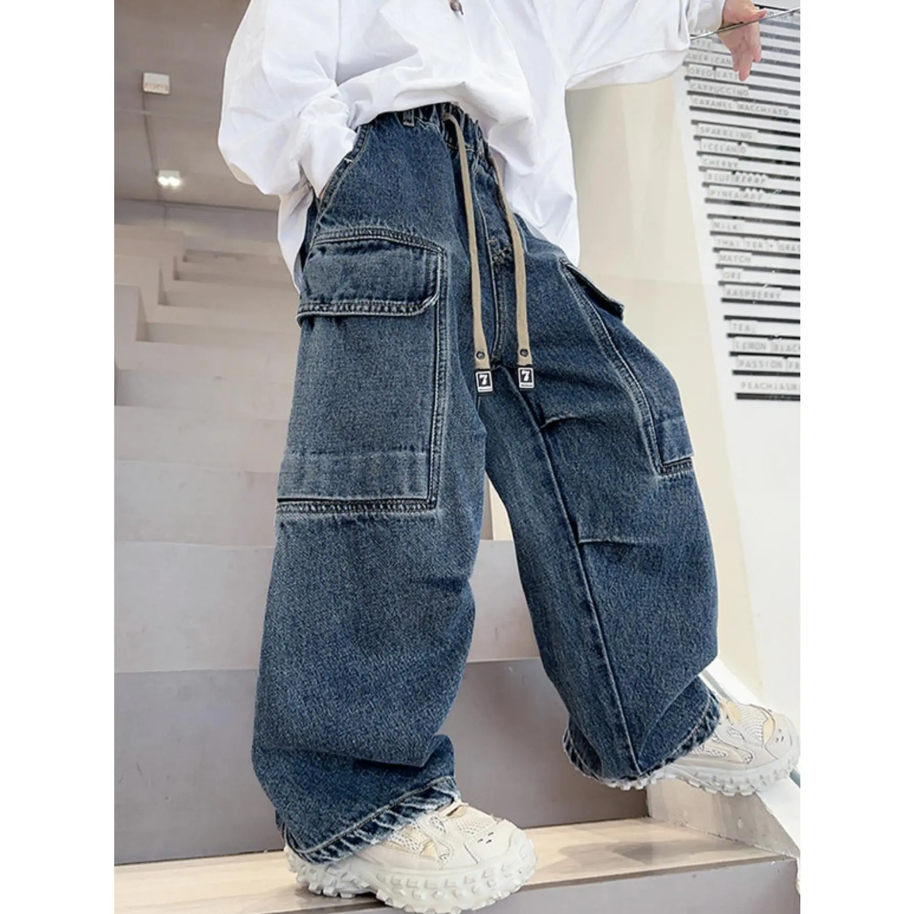 Big Kids Boys Cargo Jeans/ Korean Trendy Drawstring Jogger Multi-Pocket Jeans/ Casual, Shopping& School Outfits/ 65%, Kids Clothes Boy, Boy Clothes, Pants, Boy Jeans, Baggy Jeans, Teen Boy Gifts, Boy Trendy Stuff