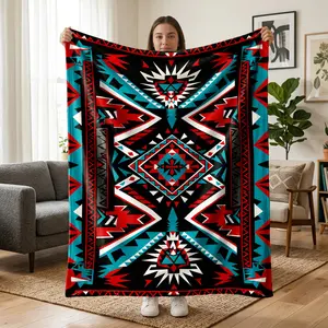 1 pc vintage crochet blanket with houndstooth patchwork flannel, all-over colorful crochet square pattern, Bohemian retro style. Soft, warm, and comfortable—a versatile gift blanket suitable for sofas, beds, offices, shawls, camping, and travel.