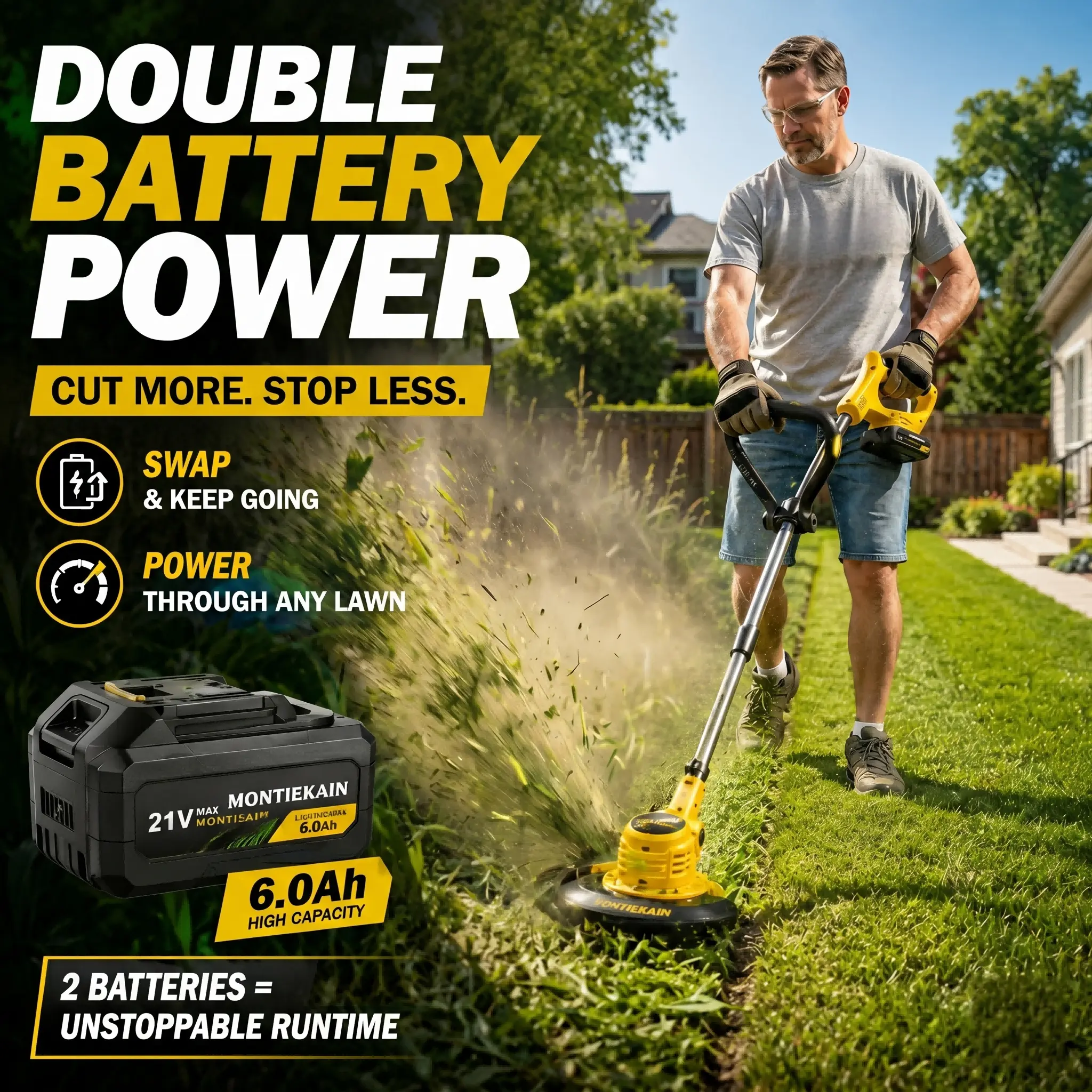 Cordless String Trimmer & Lawn Edger, Outdoor Gadgets, Lawn Care Equipment with Dual Batteries, Long Runtime, Portable Storage, Quiet Oil-Free Ultra-Light Body, Sharp Blades - For Garden Use, Great Gift for Dads-Husbands