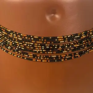 AAEssentials Amber Glow Waistbeads - Matte Black and Gold Beaded Waist Jewelry for Stylish Wear