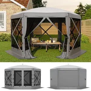 GAOMON 11x11 ft Pop Up Gazebo Screen Tent with 6 Wind Panels - Instant Setup Outdoor Canopy, Wind & Rain Resistant Shelter with Full Mesh Walls for Camping, Backyard and Garden,Grey