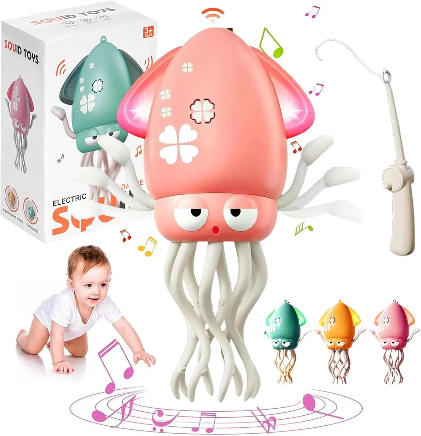 Hirger Electronic Dancing Squid Toy for Infants 6-12 Months, Tummy Time & Crawling Aid, 1st Birthday Gift with Music & Light for Toddlers 1-3 Years