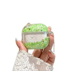 Double-layer Thick Luminous Quicksand Acrylic Case With Keychain, Shockproof Glitter Cover Fits AirPods 1-4 Pro 1-3 (Earbuds Not Included)