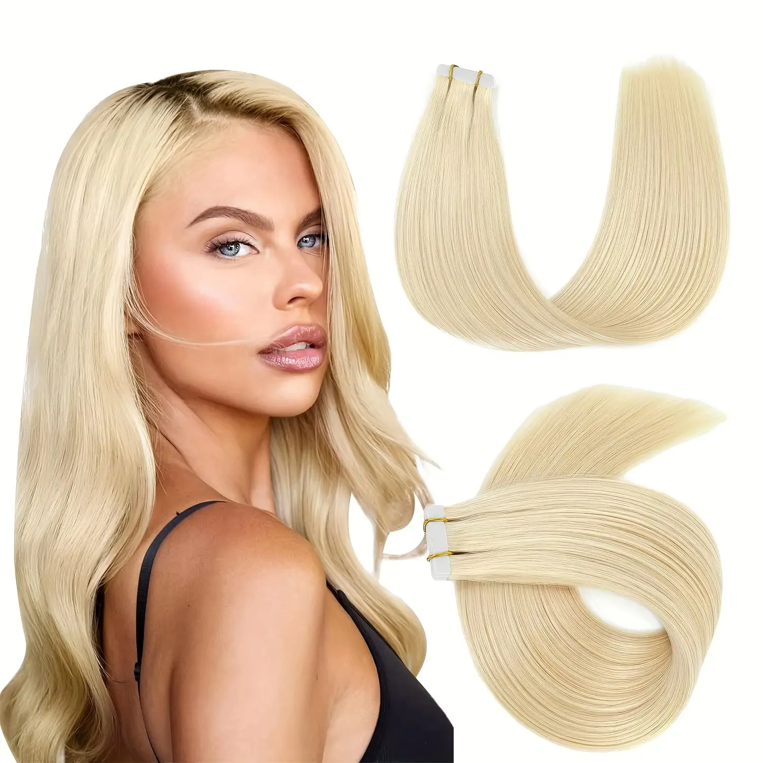 Encharm Tape In Hair Extensions Human Hair, 613 50G 20Pcs | Remy Human Hair Extensions, Double Sided Tape, Seamless Invisible Skin Weft, Silk Straight Texture, Real Human Hair