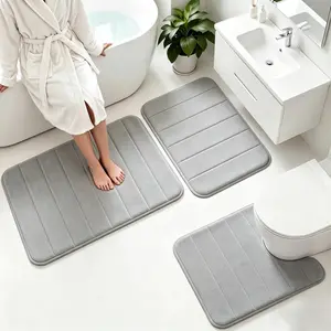 Memory foam bathroom mat set of 3 pieces, ultra-soft and absorbent bathroom rug, non-slip, quick-drying, machine washable, perfect plush bathroom rug, home decor accessory, gray