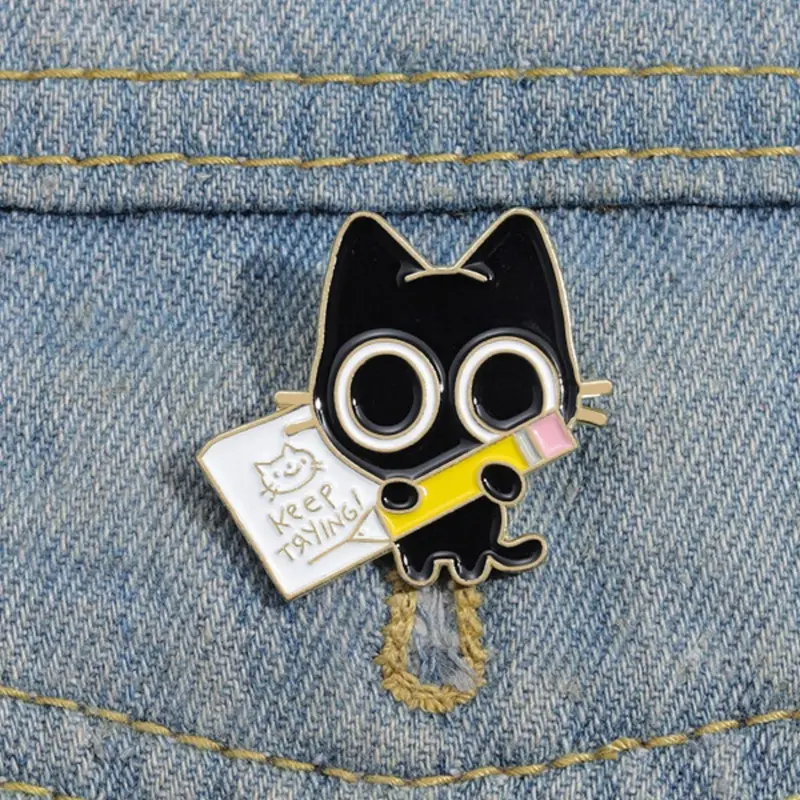 Cute Cat & Letter Design Brooch Pin Clip, Fashion Alloy Badge for Daily Clothing Decor, Clothes Accessories for Men & Women, Fashion Accessory