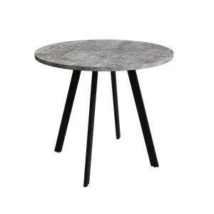 33.5 Inch Modern Minimalist Round Dining Table Gray Cement Texture MDF Top Black Triangular Metal Bracket Multi-Purpose Kitchen Office Coffee Table Easy Assembly