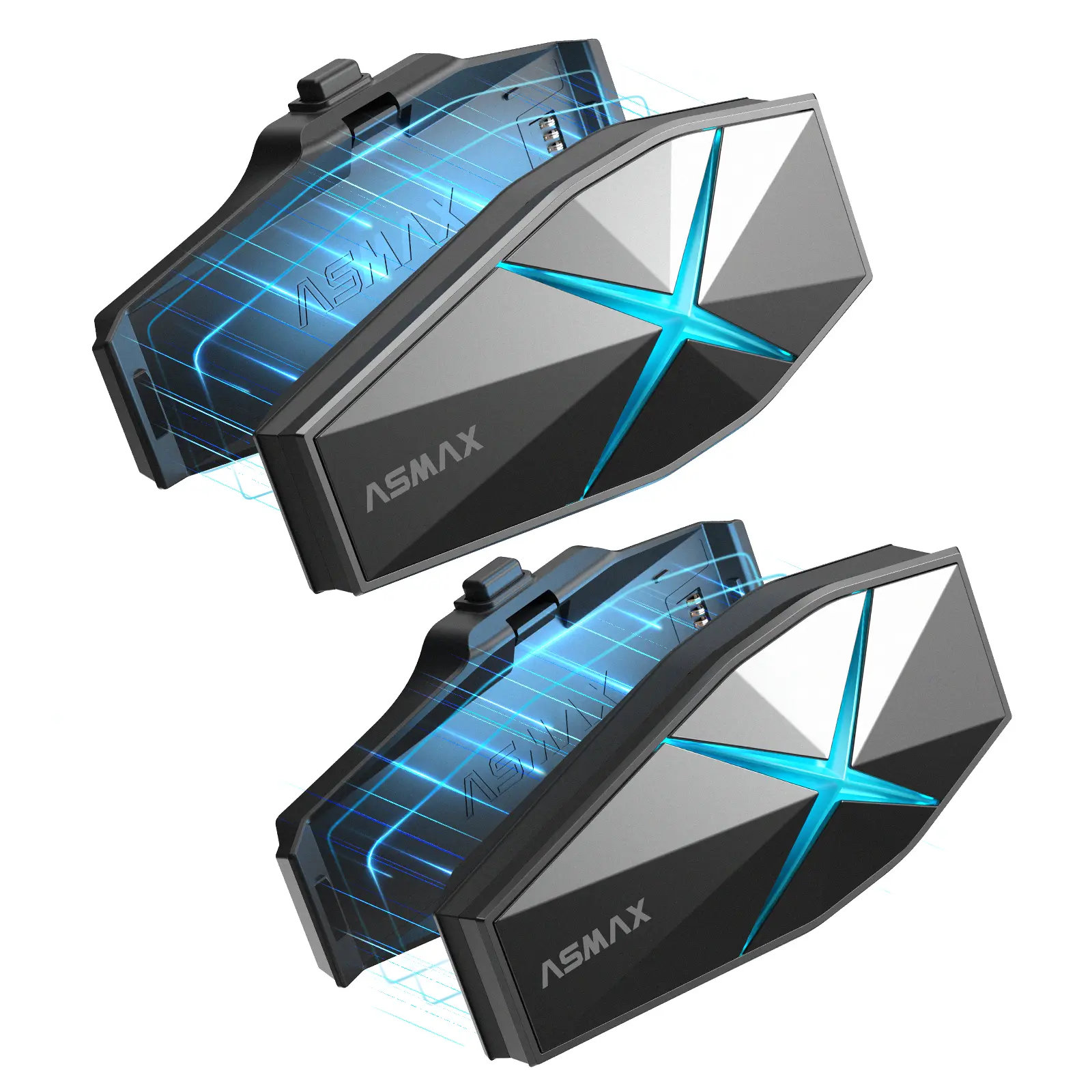 ASMAX F1s Motorcycle Bluetooth Headset Dual Pack - 50-Rider Mesh Intercom, AI Voice Control, 1250mAh Fast Charge, Premium Helmet Audio Accessory