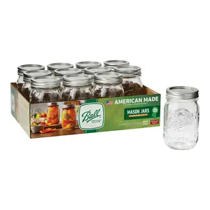 Ball 16 oz Mason Jars (12 Pack) | Regular Mouth Pint Canning Jars with Lids & Bands