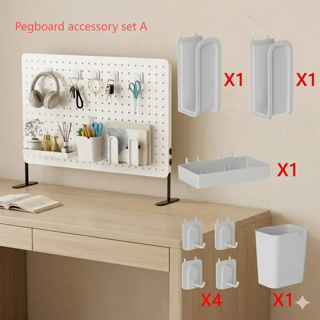Desk Pegboard Accessory Set A/B/C - No-Tools-Required Plastic Office Supply Organizer Kit with Hooks, Storage Bins, File Holders, Pen Cups, Multi Functional Space-Saving System for Office Workspaces, Multi Functional Organizer