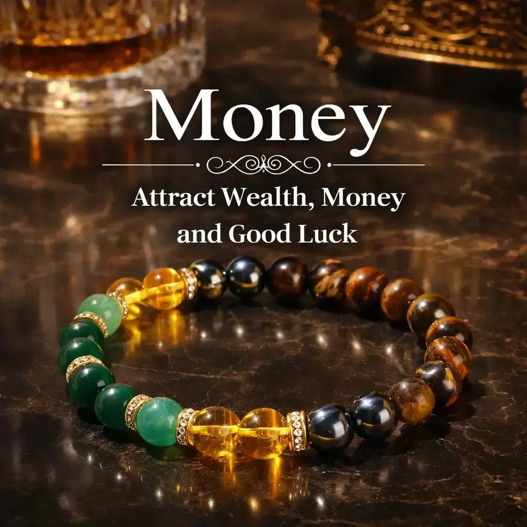 Wealth-Attracting Elastic Beaded Fashionable Bracelet - Black Onyx, Tiger's Eye Stone, Glass Beads, Unique Design Costume Jewelry Tiger's Eye Stone Bracelets & Bangles