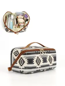 Bohemian Style Colorful Ethnic Pattern Compact Makeup Bag, Casual Trendy Waterproof Cosmetic Storage Bag, Versatile Zipper Makeup Bag for Women & Girls for Travel Use, Travel Cosmetic Bags, Makeup Organizer Pouch, Travel Essentials