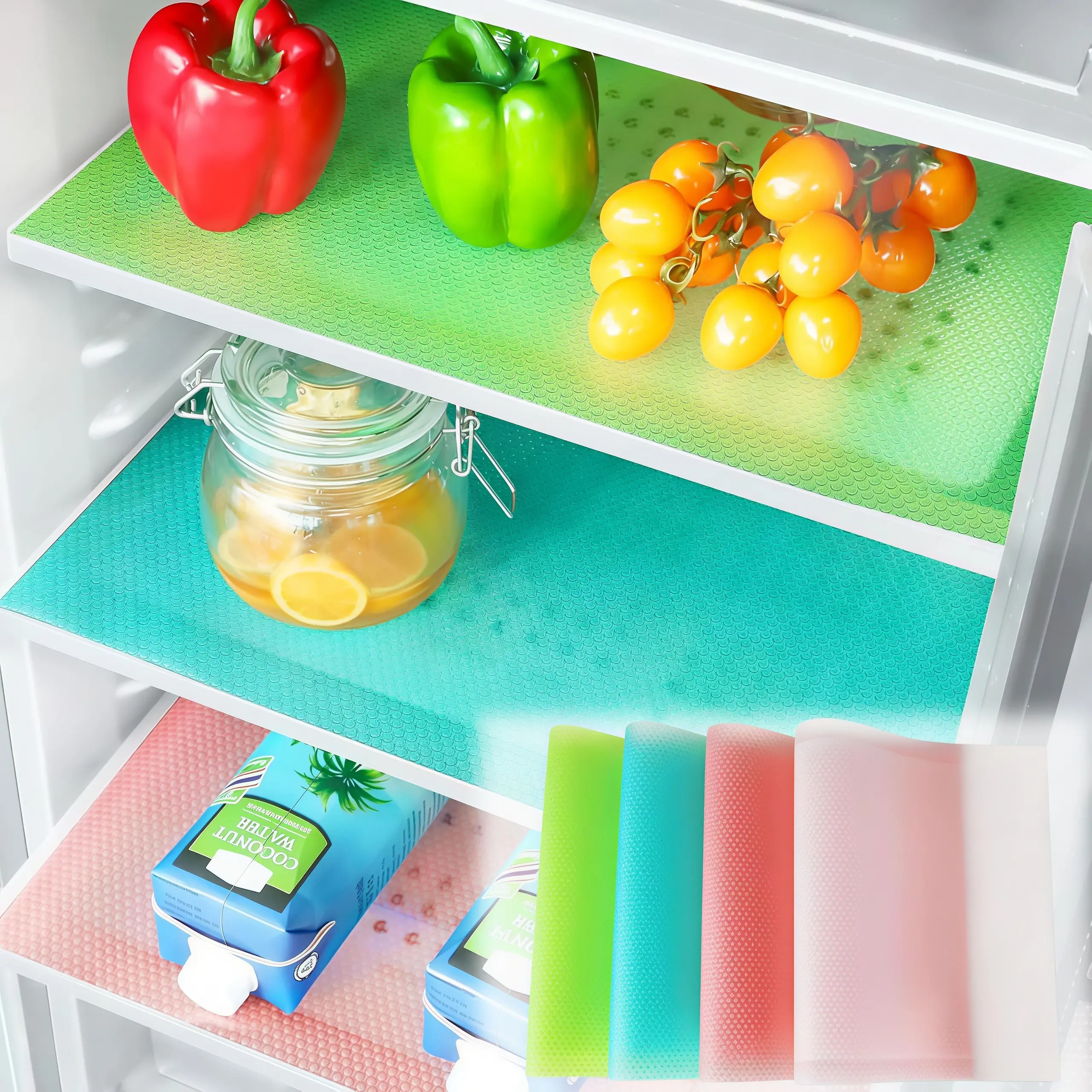 LMMAKE 12PCS Cuttable Food-Grade EVA Refrigerator Lining Mats, Non-Toxic Water-Proof Stain-Resistant Multi-Purpose Mats for Shelves, Drawers, Cabinets & Tableware Coasters tiktokshopbacktoschool