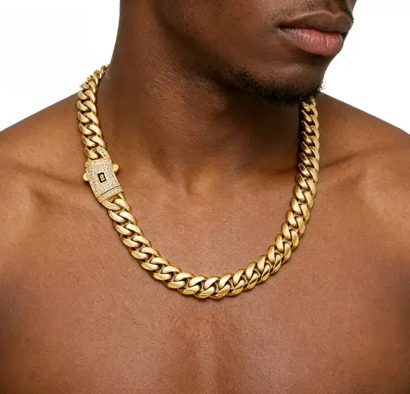 Iced Out Cuban Link Chain for Men Women, 6-22MM Stainless Steel Gold Silver Hip Hop Necklace with Diamond Spring Clasp, Rapper Fashion Jewelry, Trendy Streetwear Accessory for Party Daily Wear