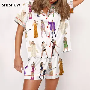 The Eras Tour Film Pajama Set For Women Print Comfy Satin Sleepwear & Loungewear Pjs Printing Silky Top & Bottoms - SHESHOW