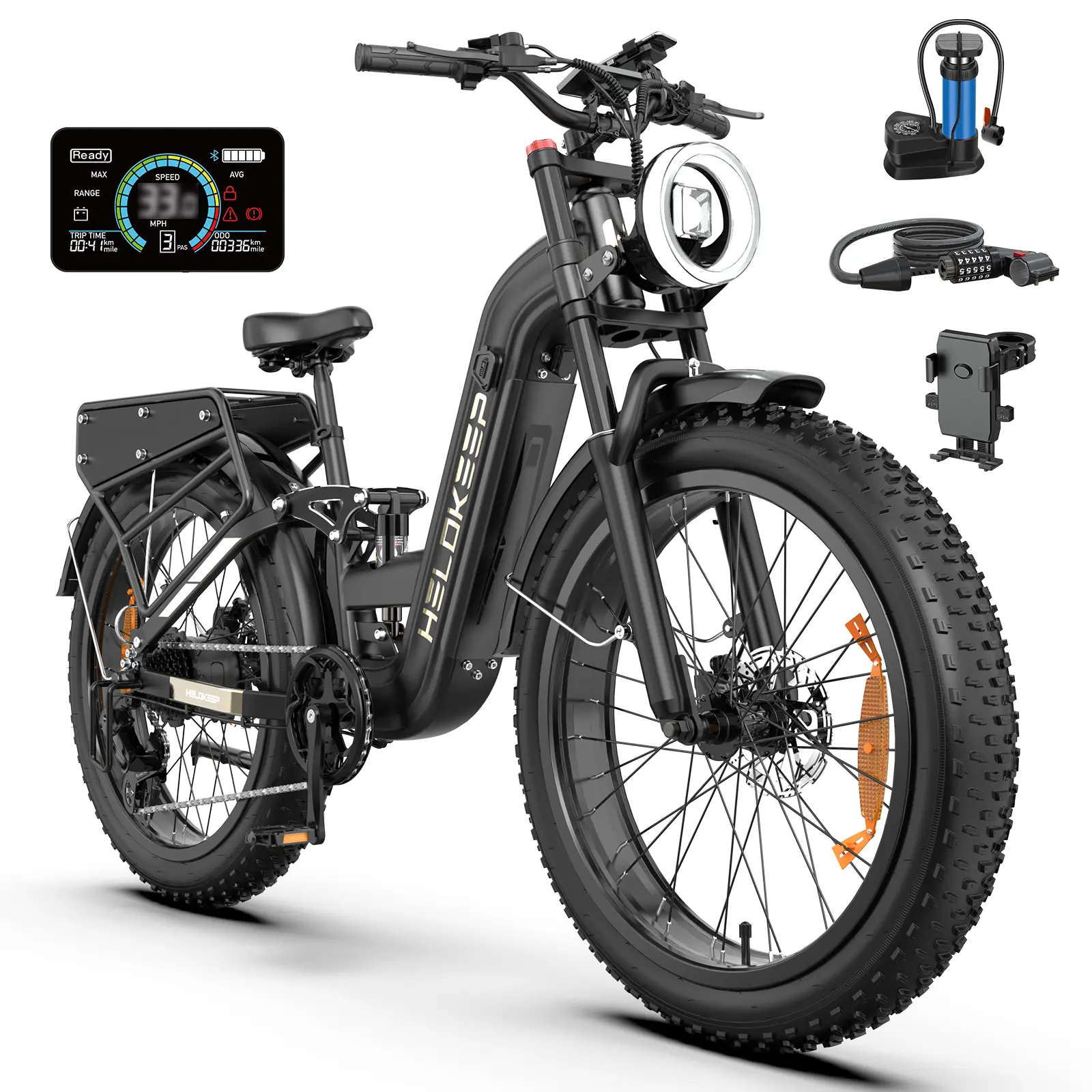 HIKEEP 26F All-Electric Off-Road Bike - 3000W Peak Motor, 48V 25Ah Removable High-Capacity Lithium Battery, 4-Cylinder Dual Hydraulic Brakes, Full Front & Rear Suspension, 26x4.0 Fat Tires, Smart NFC/App Control
