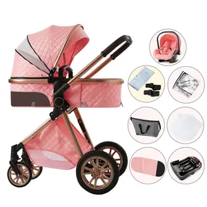[Weekly Picks] Baby Stroller, 4-in-1 Foldable Travel Stroller with Sun & Rain Canopy, Lightweight High-End Infant Stroller for Outdoor & Travel, Adjustable Backrest, One-Hand Fold, Safe Odor-Free Stroller with Premium Accessories