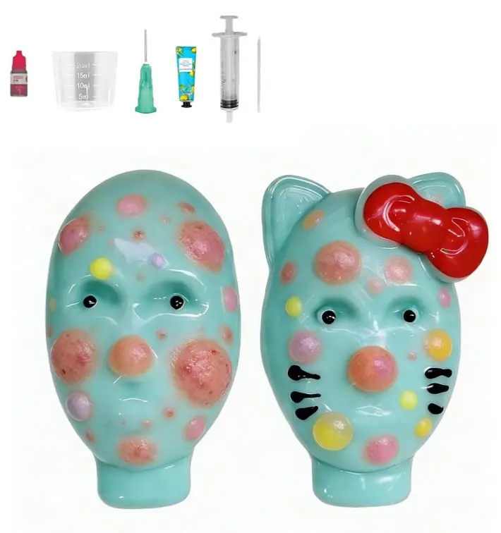 Pimple Popping Squishy Stress Relief Squeeze Fidget Toy Reusable Silicone Pimple Popper Set Soft Sensory Squishy with Refill Kit Satisfying Burst Play for Anxiety Relief Desk Fun (Alien)