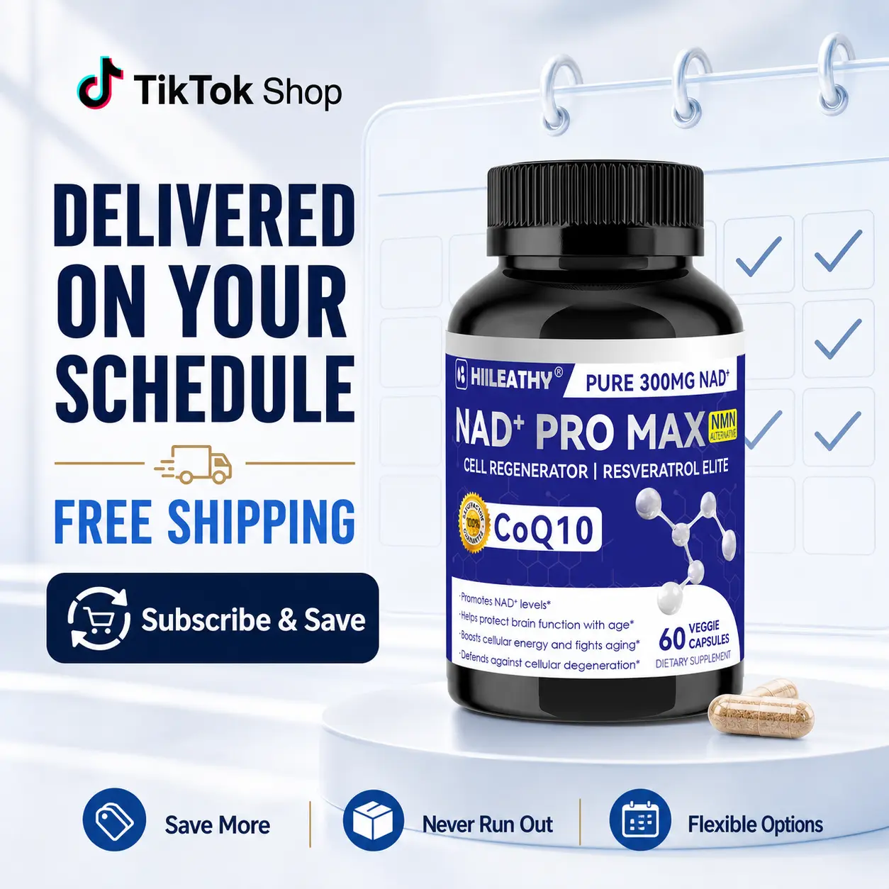 HIILEATHY NAD+ PRO MAX | NAD+ with Resveratrol & CoQ10 | Daily Nutrition Formula | Made in USA