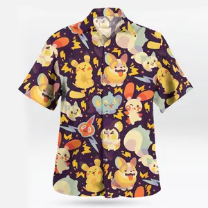 Aloha Shirt, Tropical Summer Shirt, Beach Vacation Outfit, Pika Friends Pattern Hawaiian Shirt, Anime Hawaiian Shirt for Fans #alohashirt #hawaiianshirt #tropicalvibes #summeroutfit #beachwear #viraloutfit