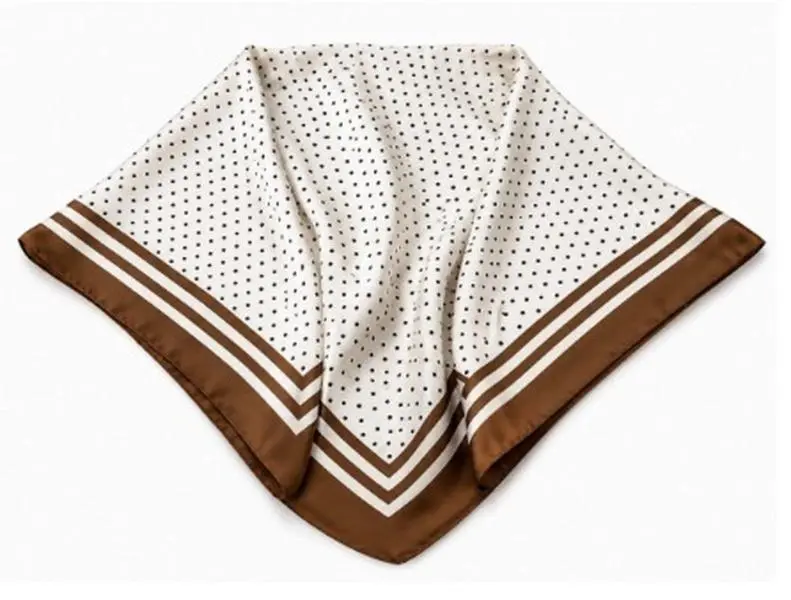 Trendy Polka Dot Poly-Silk Scarf 35x35 inch - Brown & White Elegant Head Neck Waist Wrap for Women
