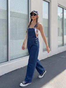 Women's Patched Pocket Denim Overall Pants, Sleeveless Stylish & Comfortable Fit Design, Perfect for Casual Wear, Durable Material Construction