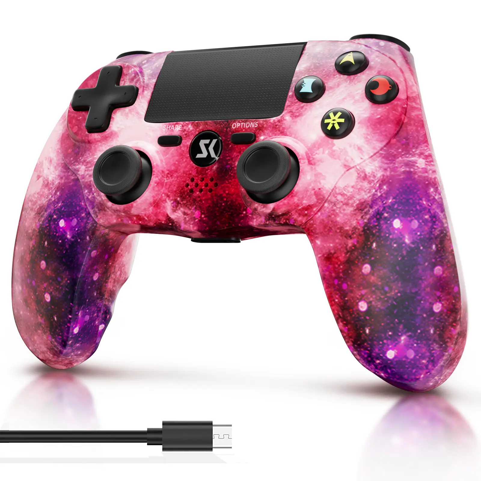 ISHAKO Wireless Pink Game Controller for PS4/Android/iOS/PC Windows, With Double vibration, Motion sensing, Touch Pad, Audio jack, 800mAh Battery, Gamepad, PS415 Pink