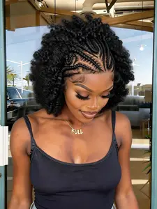 8 Inch Full Lace Heart Braided Afro Wig for Women, Stylish Hairpiece, Perfect for Daily Wear, Easy to Style, Comfortable Fit