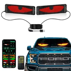 Devil's Eye LED Light for Cars, Car Accessories, Decoration, Illuminated Emblem, 2pcs USB Scrolling Bright Advertising LED Sign, APP Control Custom Text Animation, Flexible Display, Automotive Decoration, Car Decorations