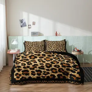 3-Piece Leopard Print Bedding Set, Breathable Microfiber Sheet & Pillowcase, Zipper Closure, Modern Animal Pattern Bedroom Decor, Breathable Duvet Set