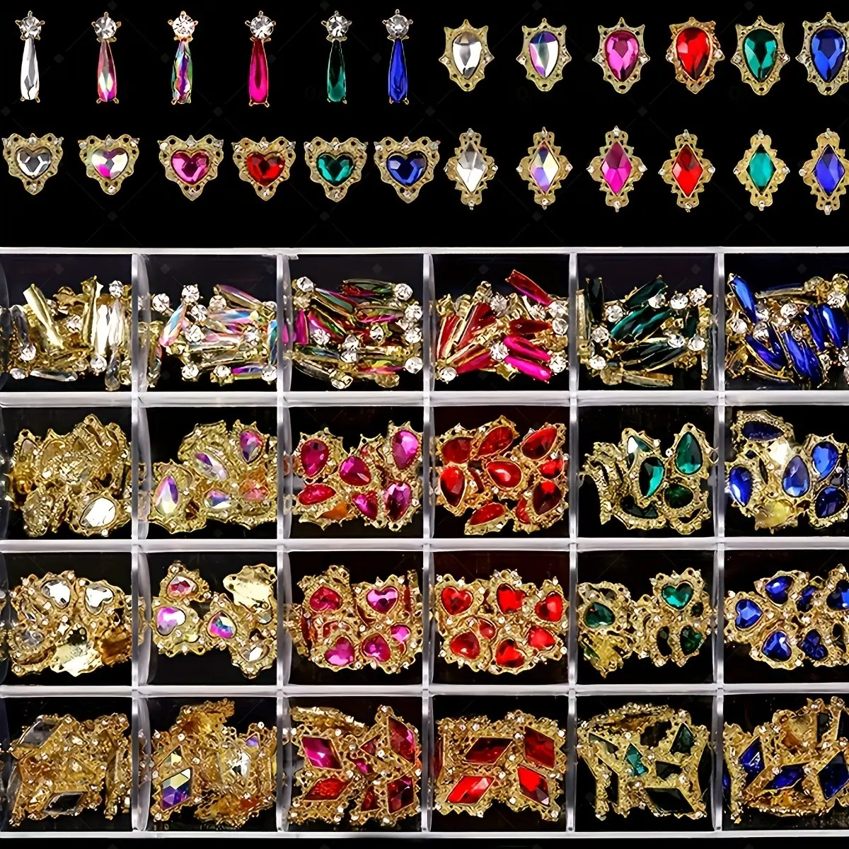 24-Piece Alloy Rhinestone Nails, Heart-Shaped Nail Art Decor, Y2K Style, Multi-Use, Rhinestone Design, Perfect for Valentine's Day Gift, Manicure Accessories, Nail Art Set, Nail Art Supply, Nail Decoration Supplies, Diy Nails Art, Nail Art Products