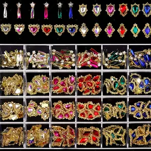 24-Piece Alloy Rhinestone Nails, Heart-Shaped Nail Art Decor, Y2K Style, Multi-Use, Rhinestone Design, Perfect for Valentine's Day Gift, Manicure Accessories, Nail Art Set