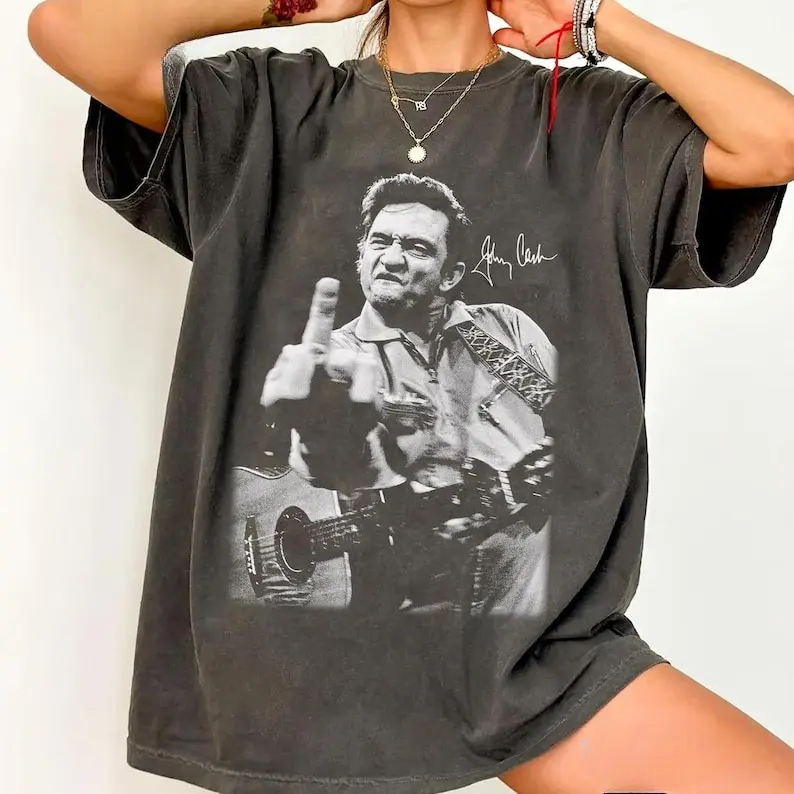 (Sale Off Up To 50%) Vintage Johnny Cash T-Shirt, Comfort Colors Johnny Cash Middle Finger Tee, Gift For Women & Men Unisex Shirt, Full Color, For Men, For Women, Casual, Classic Fashion, Tee Print
