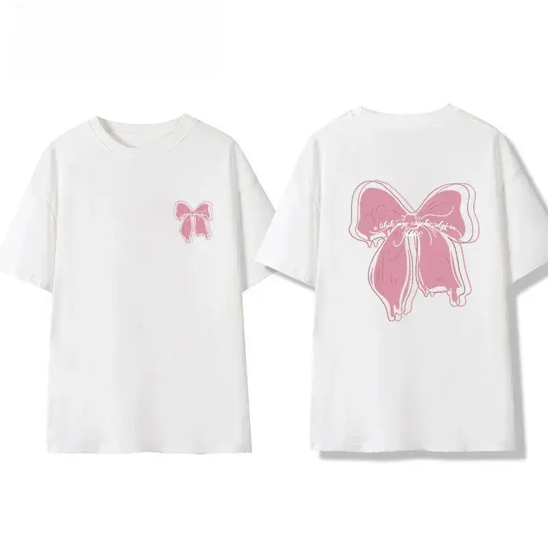Pink bow T-shirt For Men Women Short Sleeves Retro Loose Graphic  Casual Korean Style Minimalist Design  Breathable Fabric Top Womenswear Cotton Day t shirts shirts men 90s graphic tees men's graphic tees