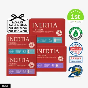[INERTIA] 100% Organic Cotton Cover-to-Core The Prism Pads Selection - LABOCELL CORE Plant-Based High Absorbency Premium Feminine Hygiene Pads, Ultra-Thin & Snug Fit, Biodegradable Absorbent, Clinically Tested