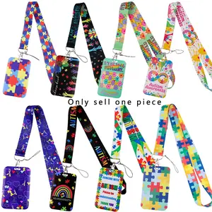 Autism Awareness Colorful Puzzle Pattern Lanyard for Keys Chain ID Credit Card Cover Pass Mobile Phone Charm Neck Straps Badge Holder Key Ring Accessories Doctors Nurses Gifts