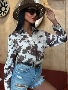 Satin Print Oversized Shirt Woman Blouses Lady Womenswear Spring Autumn 2026 Lapel Collar Button Up Long Sleeve Tops Fashion Street Style Shirt Casual Vacation Blouses