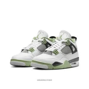 White and Seafoam Green Mid-Top Sneakers