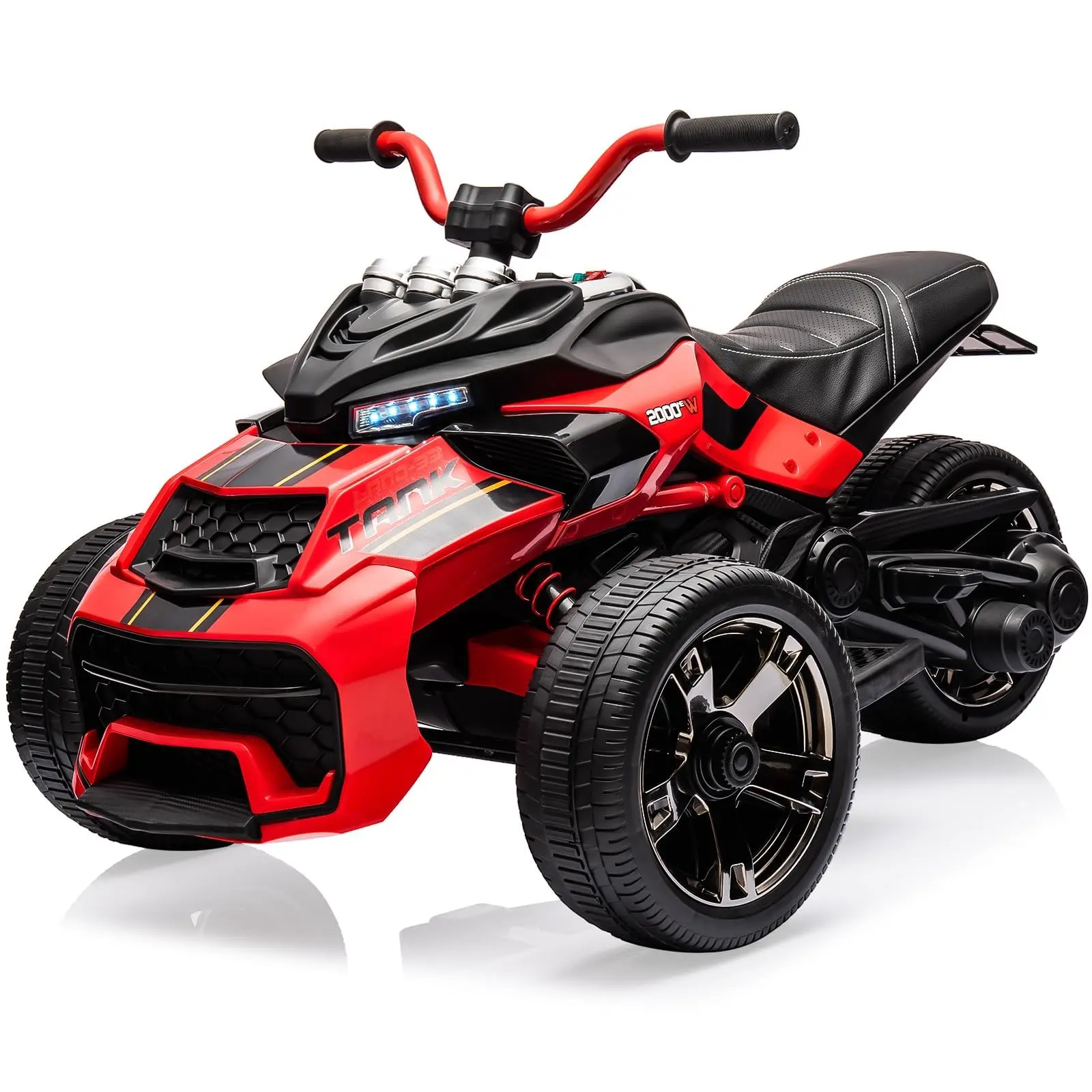 Gaomon Red 12V 3-Wheeler Kids Electric Ride-On Truck ATV - 2x55W Motors, 7MPH, 2 Speeds, LED Lights, Musical Features, USB, Horn, Sturdy Wheels, EVA Treads, Safety Features, Shock Absorber, Spring Suspension, All-Terrain Battery-Powered Toy Gift for Kids,