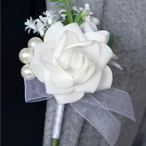 Elegant Rose Wedding Boutonniere Pin, Flower Brooch Pin, Floral Pins, Vintage Artificial Rose Eucalyptus Leaf Corsage, Perfect for Groom Best Man, Party Engagement Anniversary