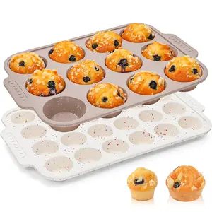 2 Pcs Silicone Muffin Pans for Baking with Metal Reinforced Frame, Nonstick Cupcake Tray for Oven, Silicone Molds for Egg Bites