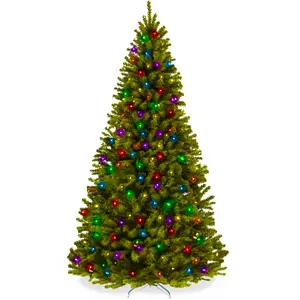 Best Choice Products Pre-Lit Spruce Hinged Artificial Christmas Tree w/ Multicolored Lights, Foldable Stand