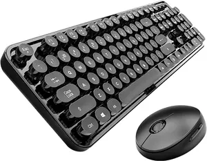 Keyboard and  Combo, Retro Typewriter Style Keyboard with Round Keycaps, 2.4GHz Dropout-Free Connection  with,Computer PC Desktops Laptop WindowsxP/7/8/10 (Black)